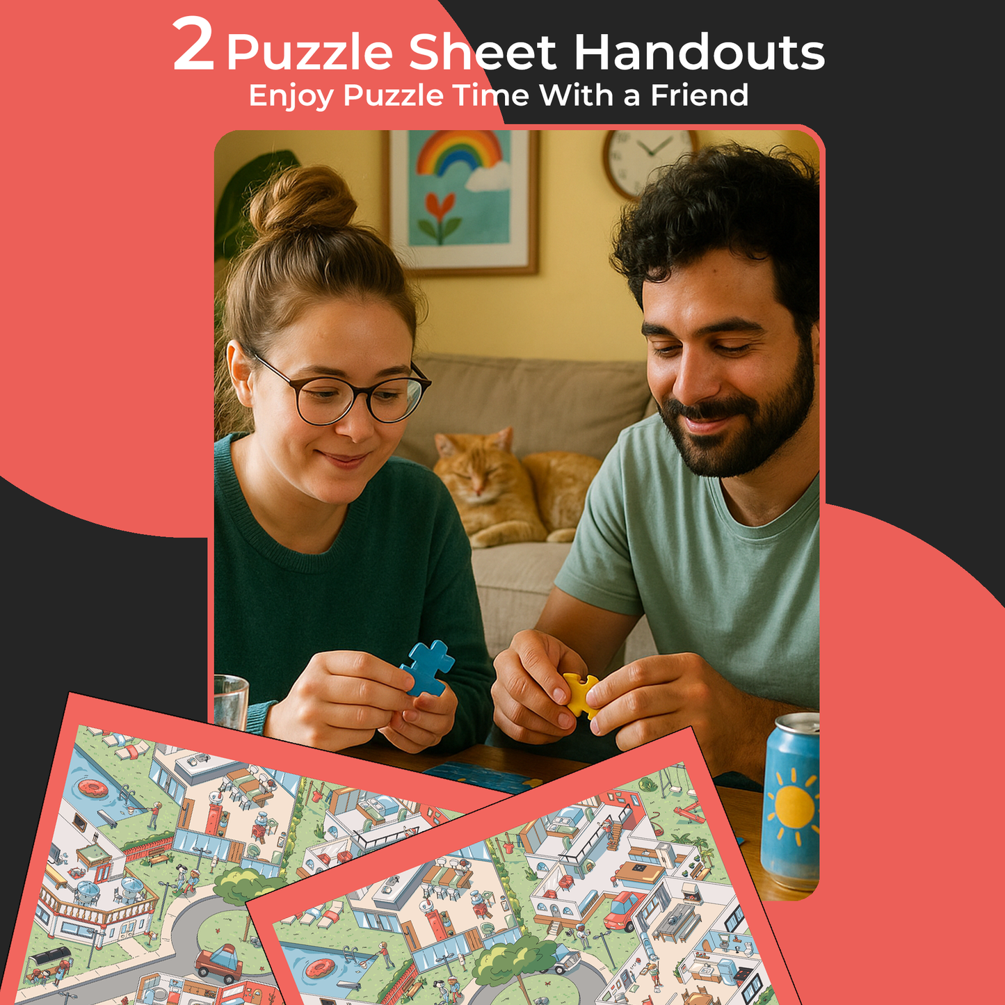 1000 Piece Jigsaw Puzzle – Box Shows Day, Puzzle Reveals Night | Time Warp Puzzle: Purrfect Party