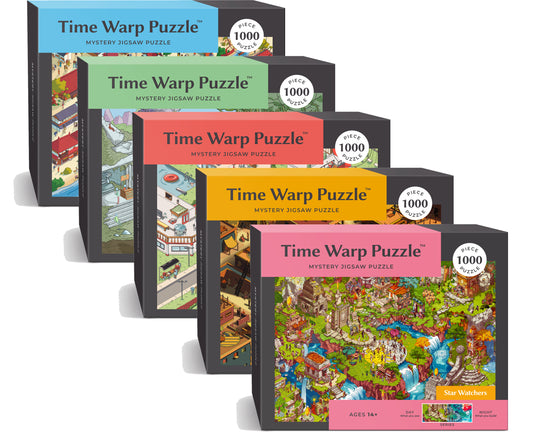 1000 Piece Jigsaw Puzzle Collection – Box Shows One Scene, Puzzle Reveals Another | Time Warp Puzzles Series One 5 Puzzle Bundle