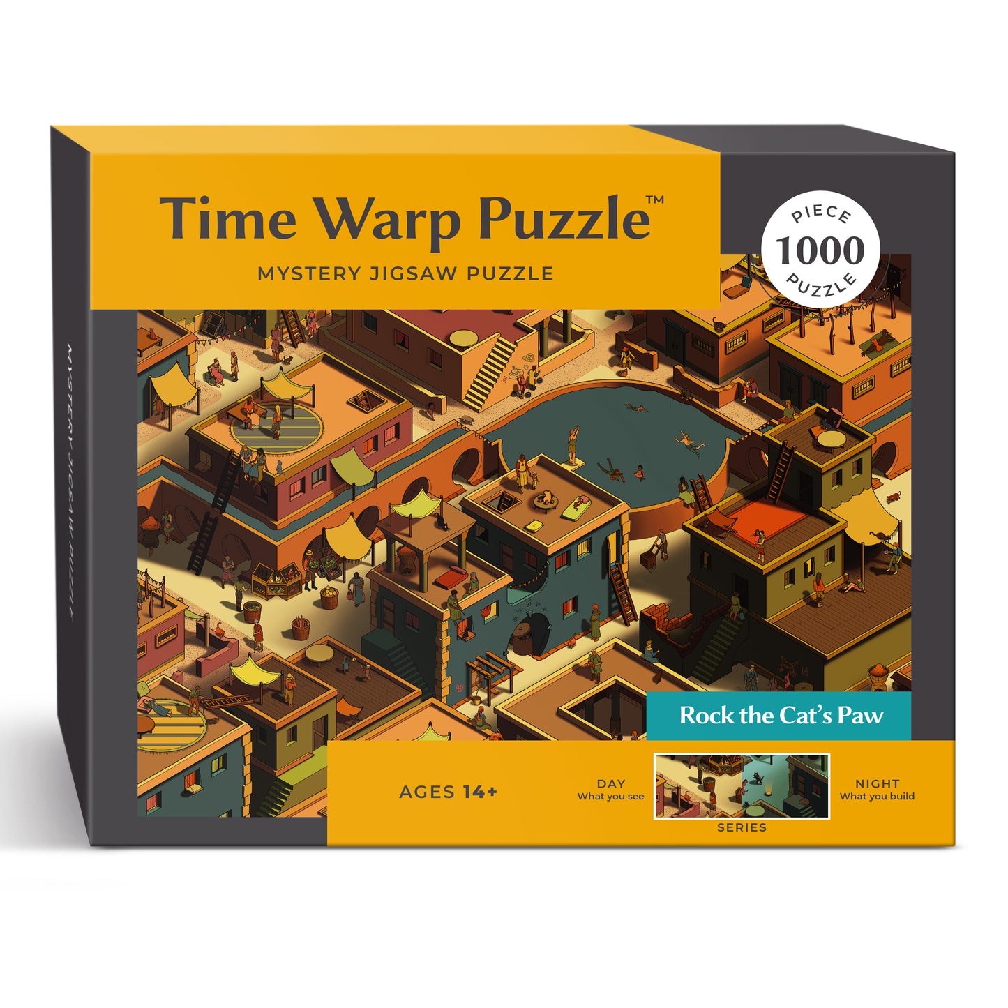 1000 Piece Jigsaw Puzzle – Box Shows Day, Puzzle Reveals Night |Time Warp Puzzle: Rock the Cat's Paw