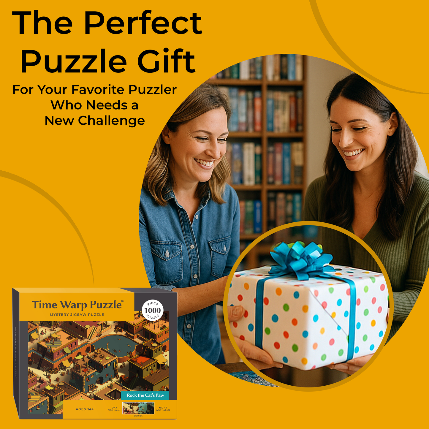 1000 Piece Jigsaw Puzzle – Box Shows Day, Puzzle Reveals Night |Time Warp Puzzle: Rock the Cat's Paw