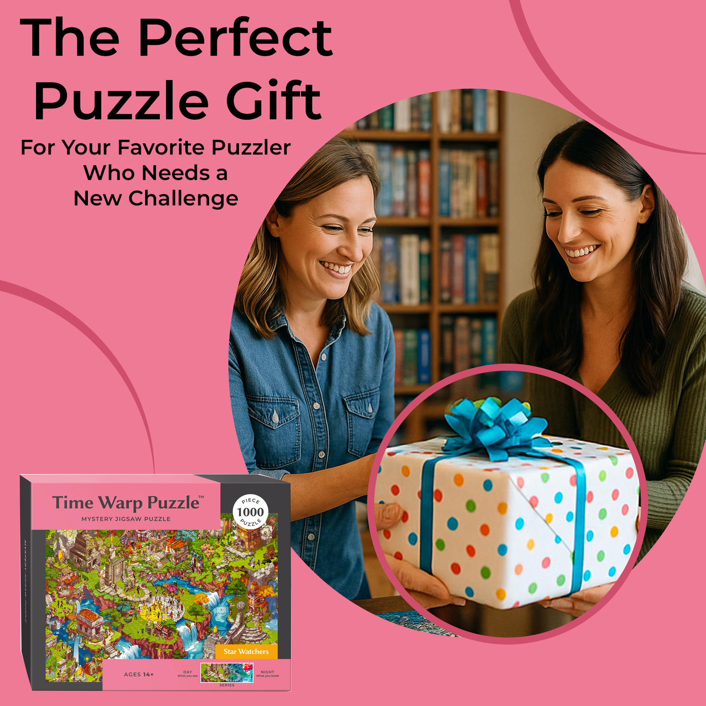1000 Piece Jigsaw Puzzle – Box Shows Day, Puzzle Reveals Night | Time Warp Puzzle: Starwatchers
