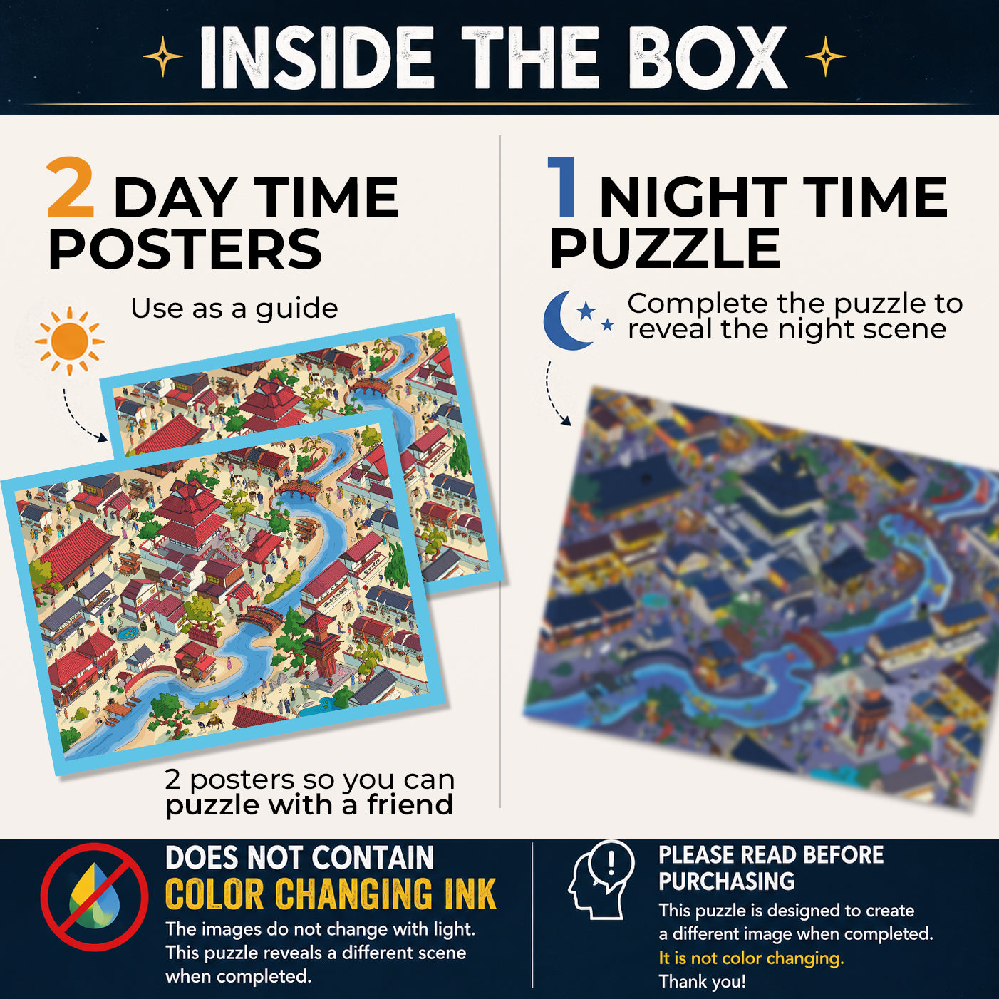 1000 Piece Jigsaw Puzzle – Box Shows Day, Puzzle Reveals Night | Time Warp Puzzle: Obon Festival