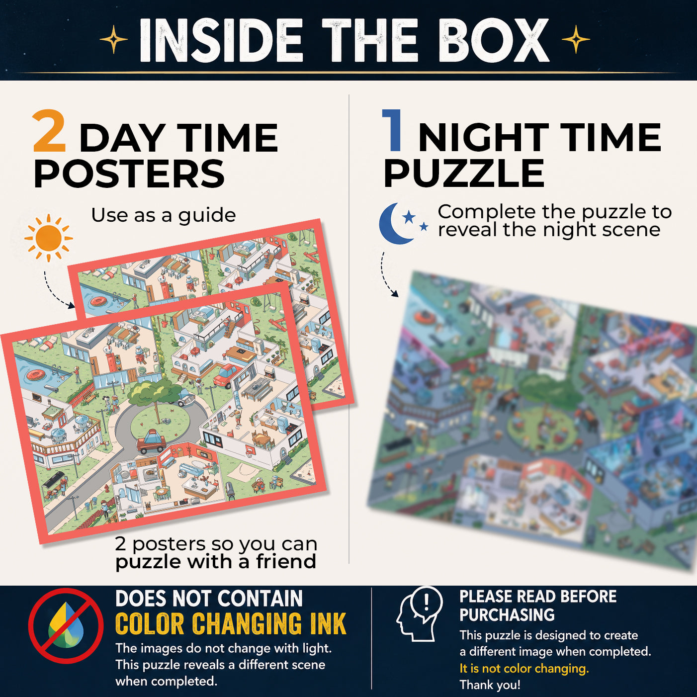 1000 Piece Jigsaw Puzzle – Box Shows Day, Puzzle Reveals Night | Time Warp Puzzle: Purrfect Party
