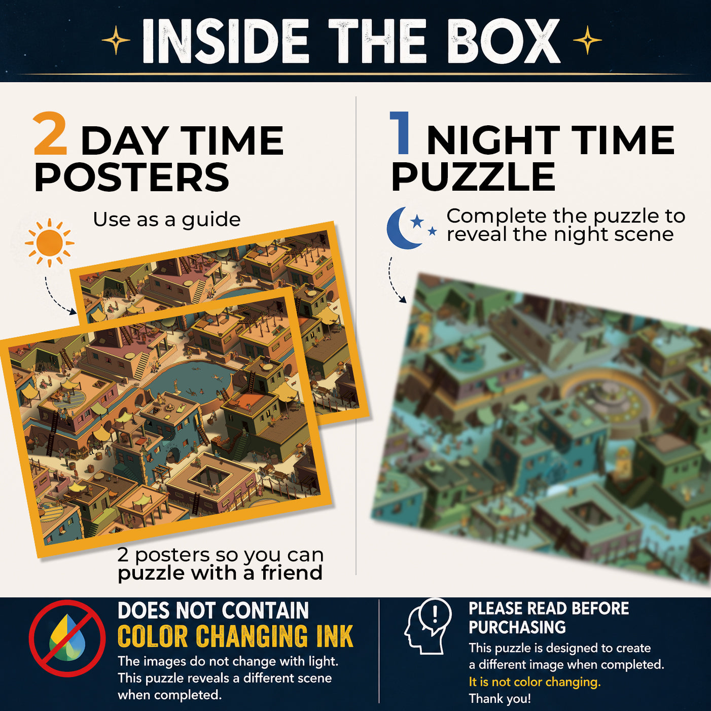 1000 Piece Jigsaw Puzzle – Box Shows Day, Puzzle Reveals Night |Time Warp Puzzle: Rock the Cat's Paw