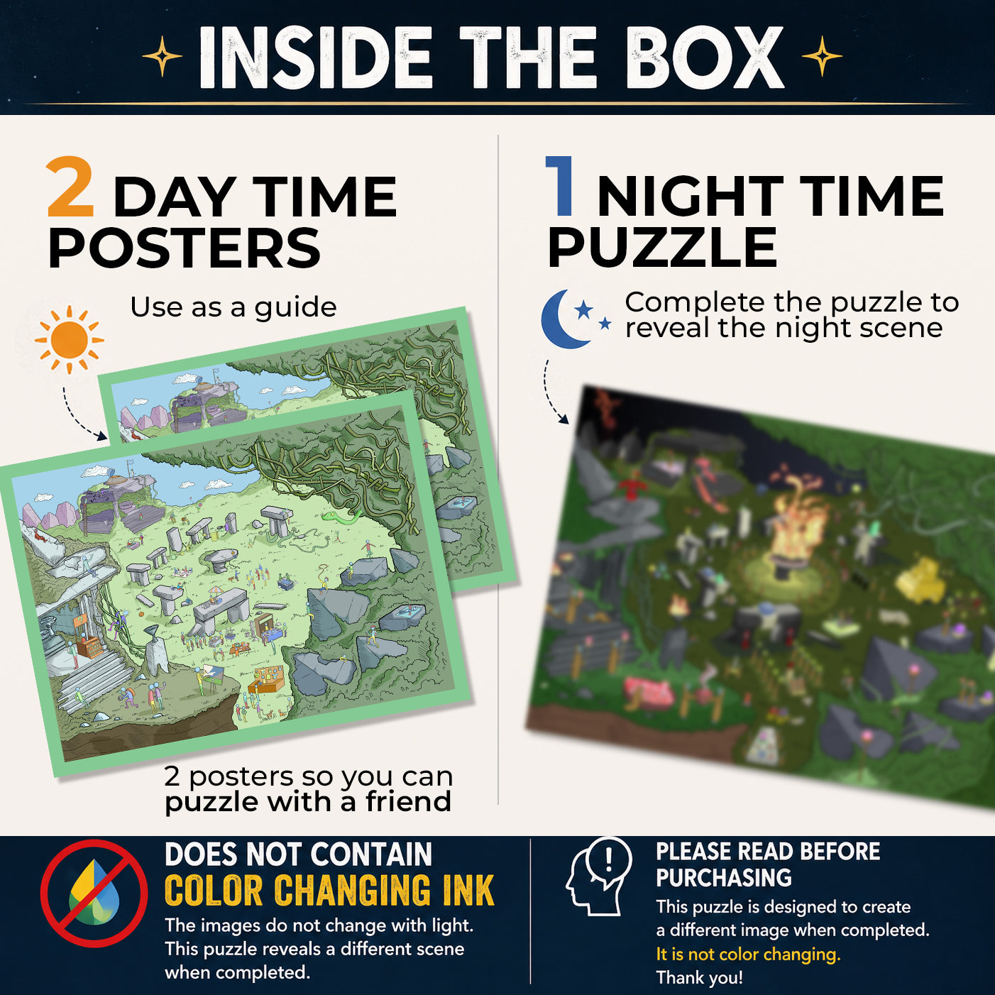 1000 Piece Jigsaw Puzzle – Box Shows Day, Puzzle Reveals Night | Time Warp Puzzle: Tourist Trap