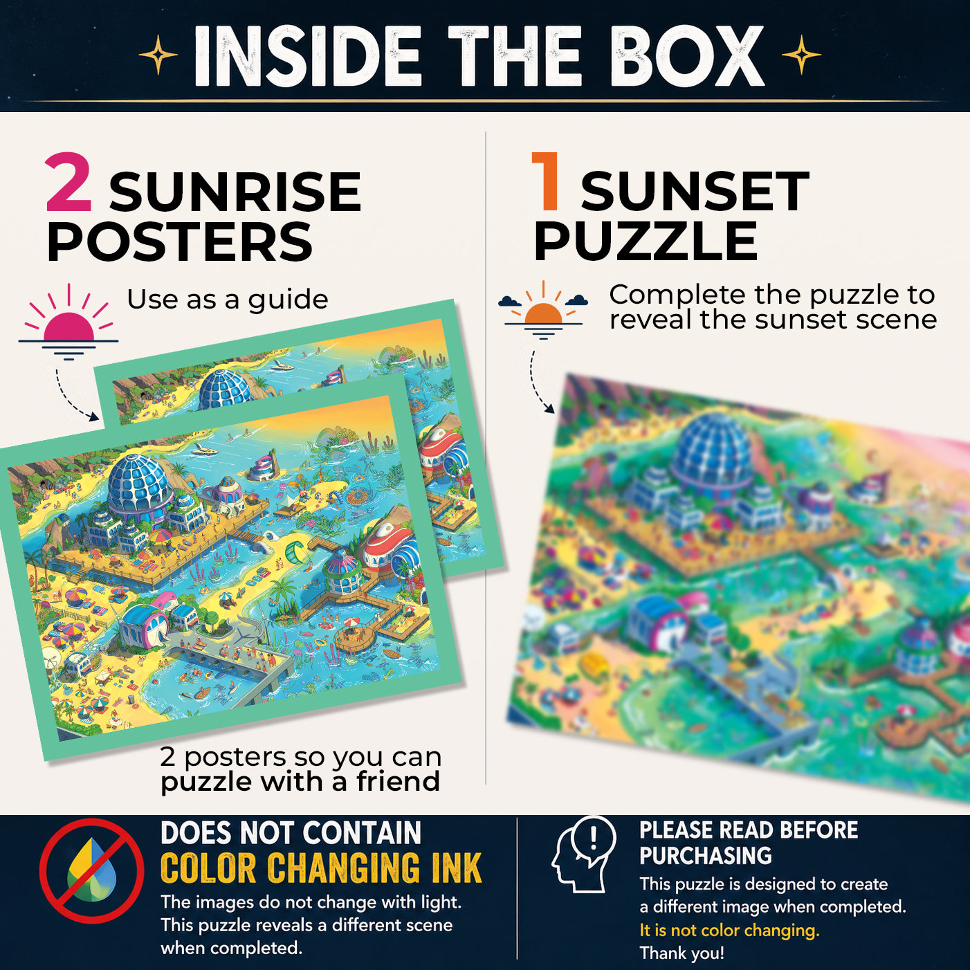 1000 Piece Jigsaw Puzzle – Box Shows Sunrise, Puzzle Reveals Sunset | Time Warp Puzzle Series 2: Lagoona Matata