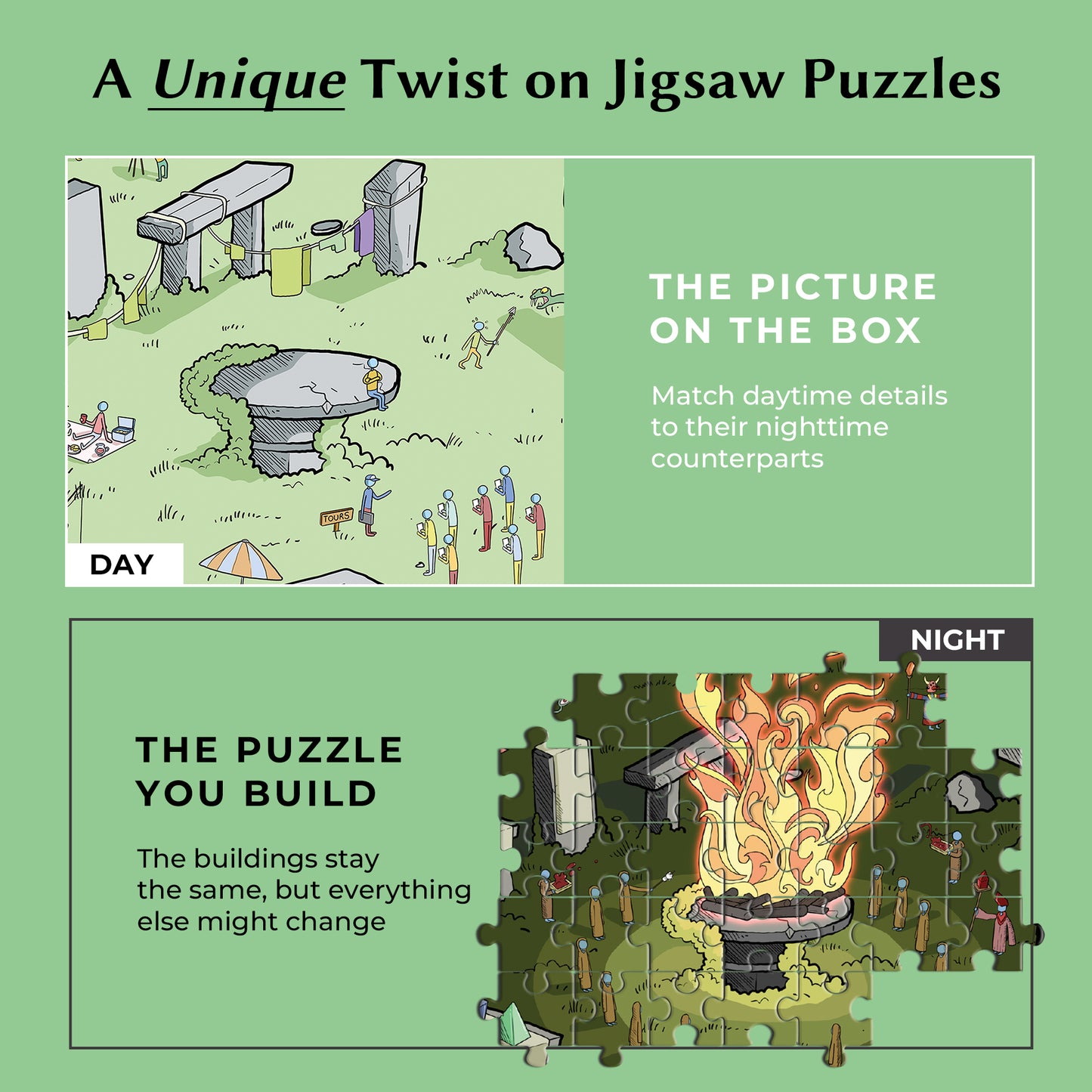 1000 Piece Jigsaw Puzzle – Box Shows Day, Puzzle Reveals Night | Time Warp Puzzle: Tourist Trap
