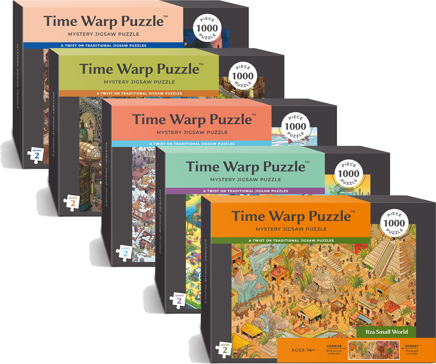 1000 Piece Jigsaw Puzzle Collection – Box Shows One Scene, Puzzle Reveals Another | Time Warp Puzzles Series Two 5 Puzzle Bundle