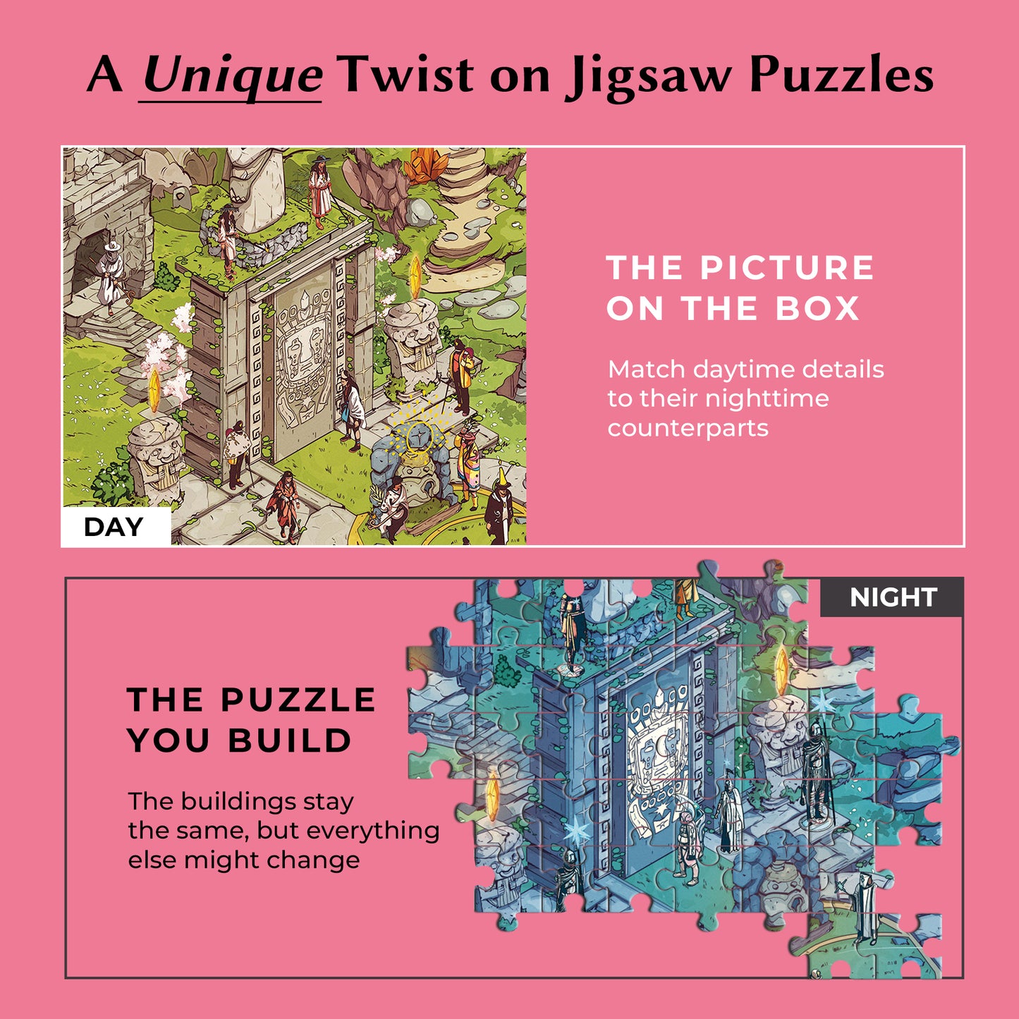 1000 Piece Jigsaw Puzzle Collection – Box Shows One Scene, Puzzle Reveals Another | Time Warp Puzzles Series One 5 Puzzle Bundle