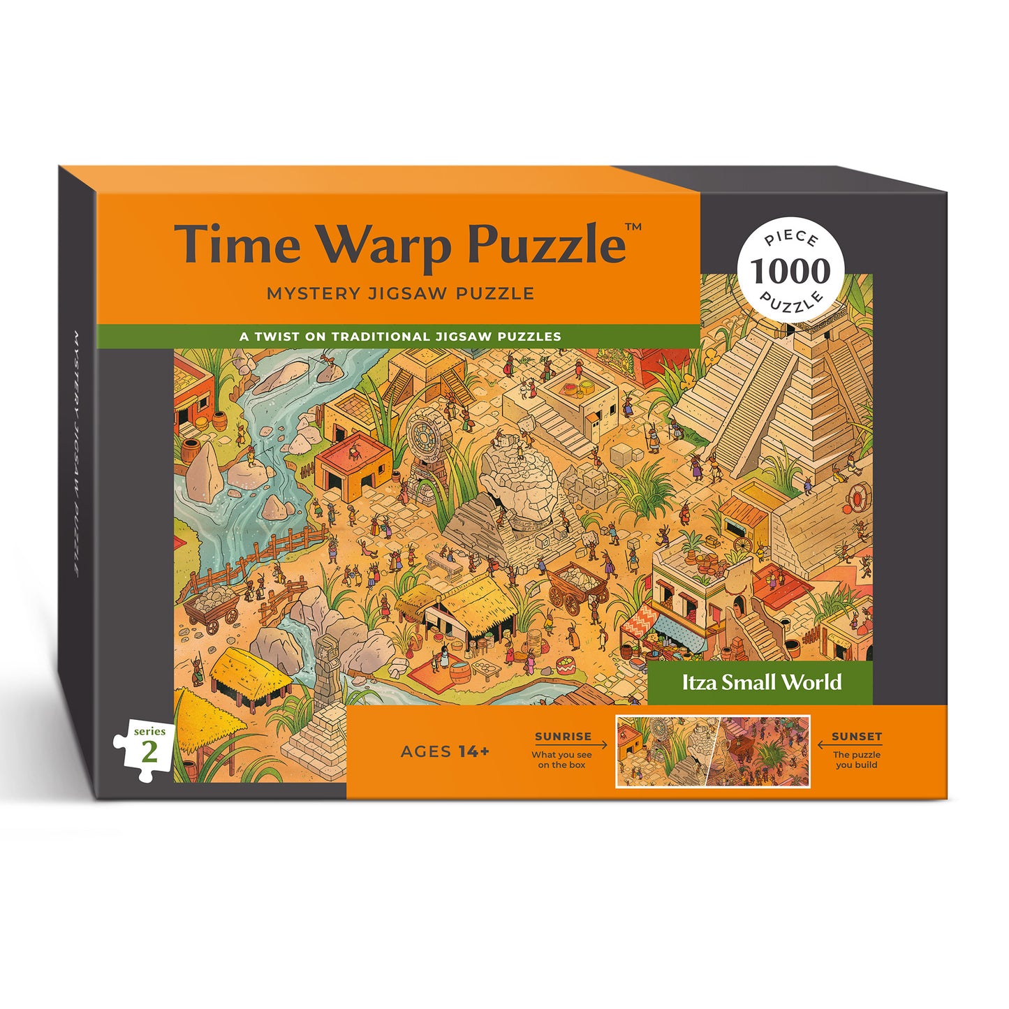 1000 Piece Jigsaw Puzzle – Box Shows Sunrise, Puzzle Reveals Sunset | Time Warp Puzzle Series 2: Itza Small World