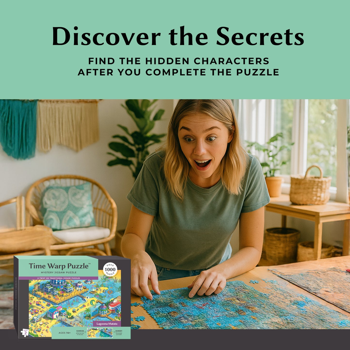 1000 Piece Jigsaw Puzzle – Box Shows Sunrise, Puzzle Reveals Sunset | Time Warp Puzzle Series 2: Lagoona Matata