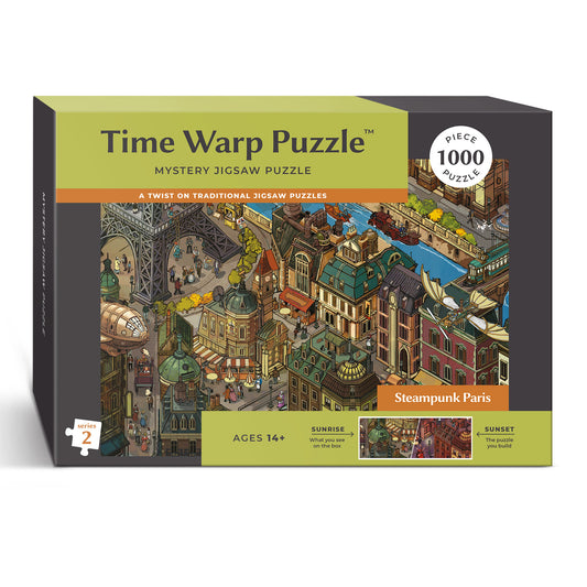 1000 Piece Jigsaw Puzzle – Box Shows Sunrise, Puzzle Reveals Sunset | Time Warp Puzzle Series 2: Steampunk Paris