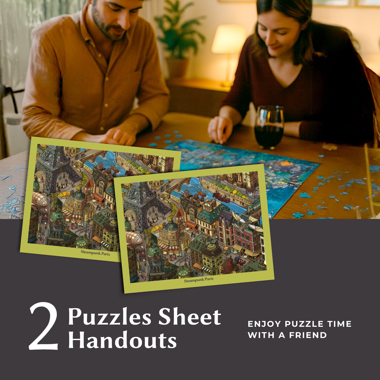 1000 Piece Jigsaw Puzzle – Box Shows Sunrise, Puzzle Reveals Sunset | Time Warp Puzzle Series 2: Steampunk Paris