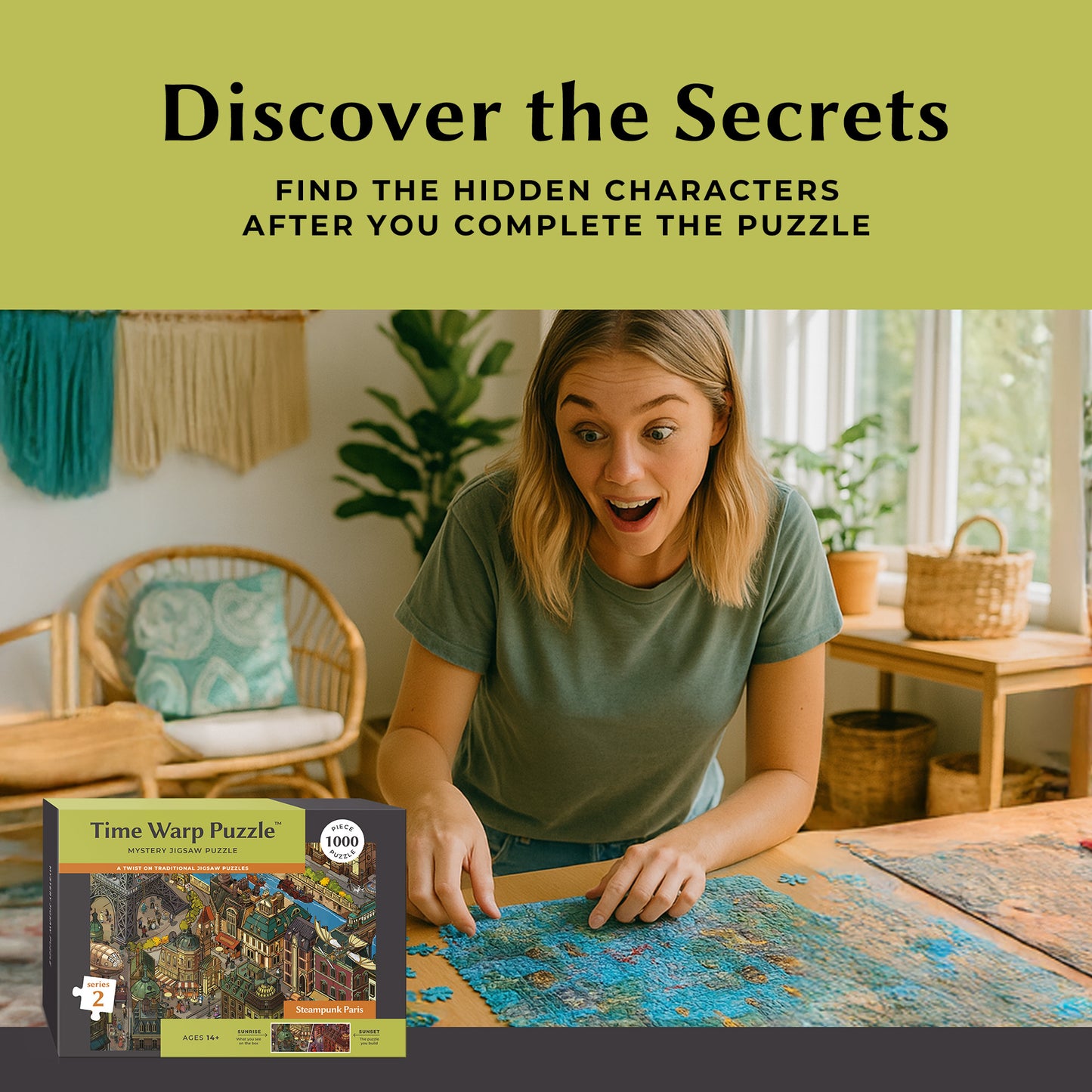 1000 Piece Jigsaw Puzzle – Box Shows Sunrise, Puzzle Reveals Sunset | Time Warp Puzzle Series 2: Steampunk Paris