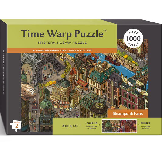 1000 Piece Jigsaw Puzzle – Box Shows Sunrise, Puzzle Reveals Sunset | Time Warp Puzzle Series 2: Steampunk Paris