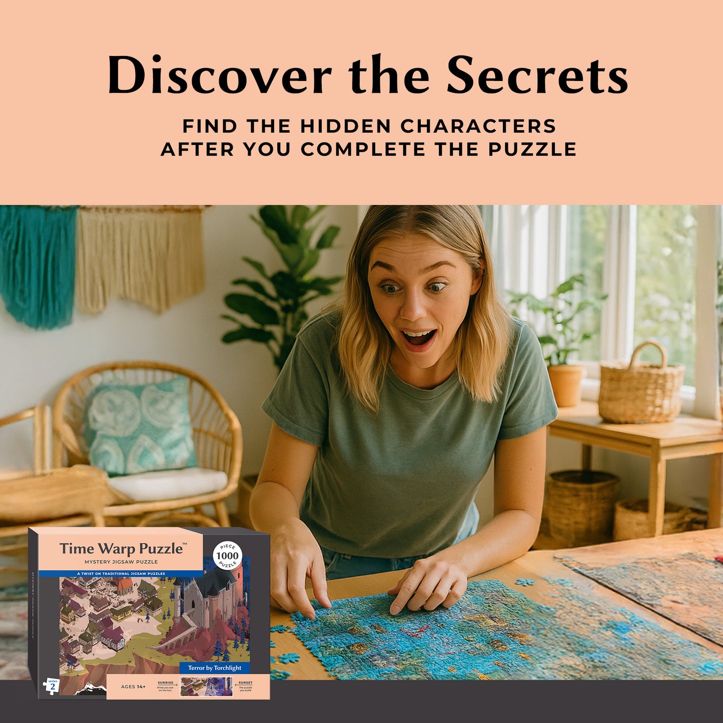 1000 Piece Jigsaw Puzzle – Box Shows Sunrise, Puzzle Reveals Sunset | Time Warp Puzzle Series 2: Terror by Torchlight