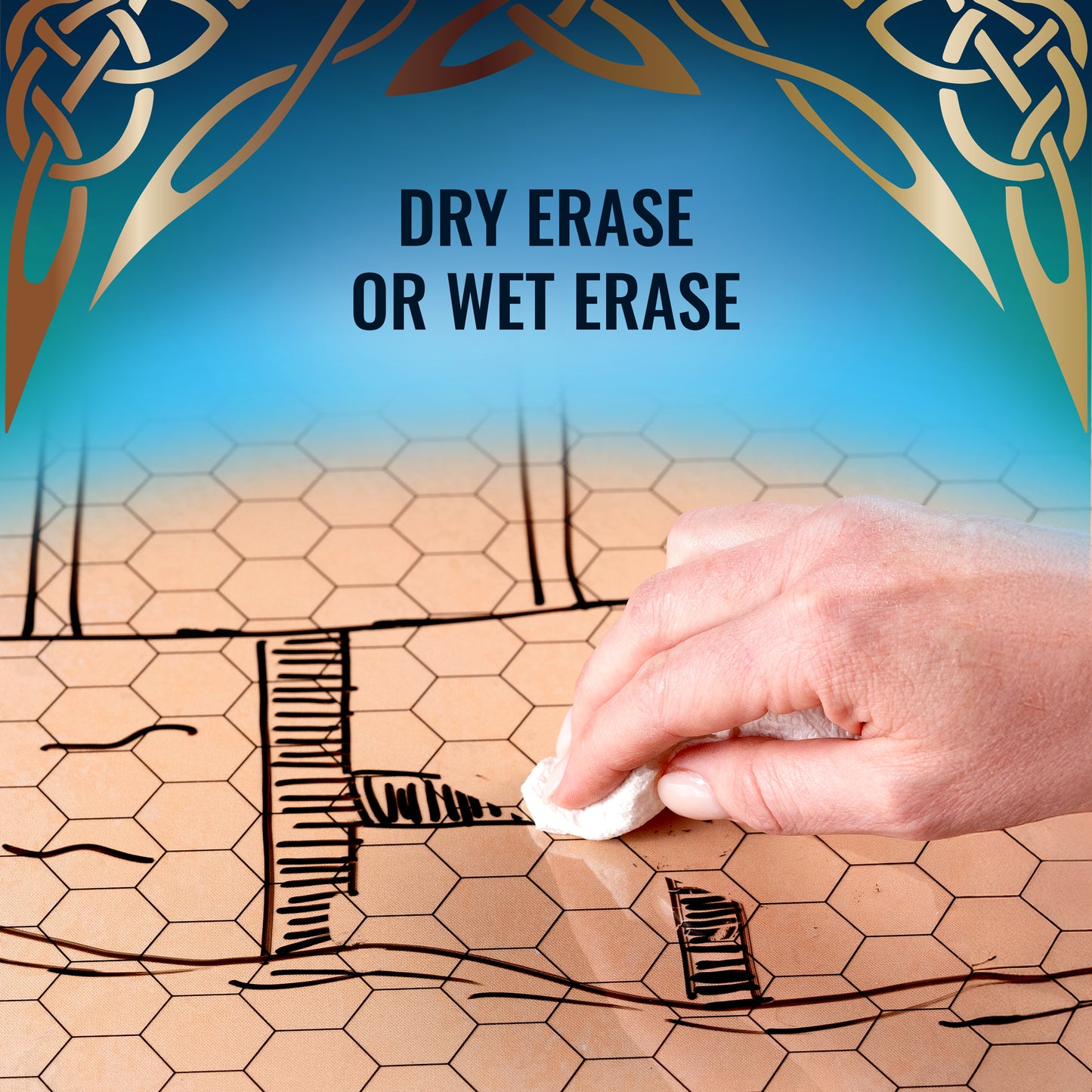 3-Foot DnD Battle Map - Neoprene Tabletop Game Mat with Interchangeable Hex & Square Grid Overlays