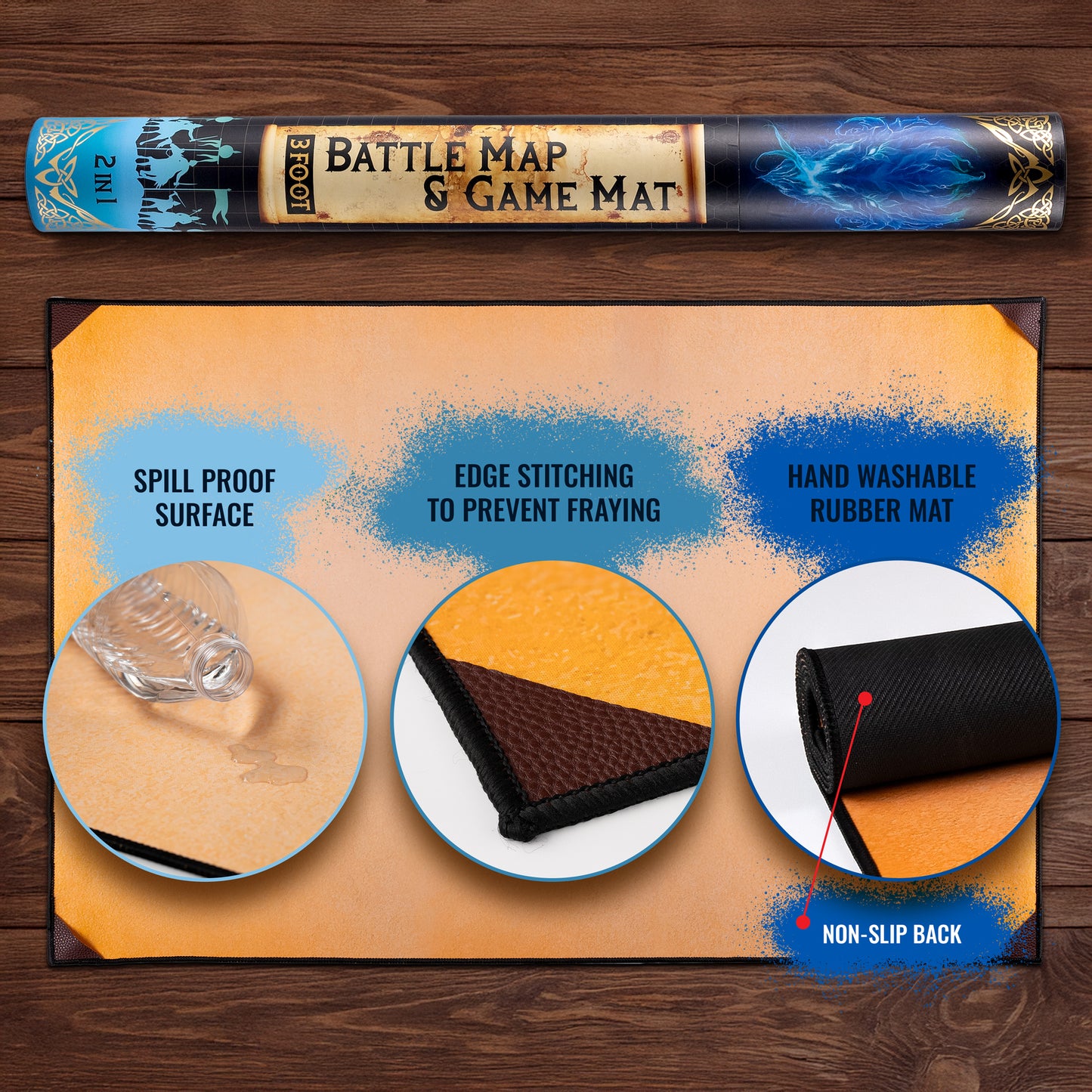 3-Foot DnD Battle Map - Neoprene Tabletop Game Mat with Interchangeable Hex & Square Grid Overlays