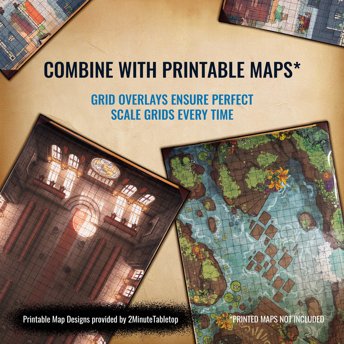 3-Foot DnD Battle Map - Neoprene Tabletop Game Mat with Interchangeable Hex & Square Grid Overlays