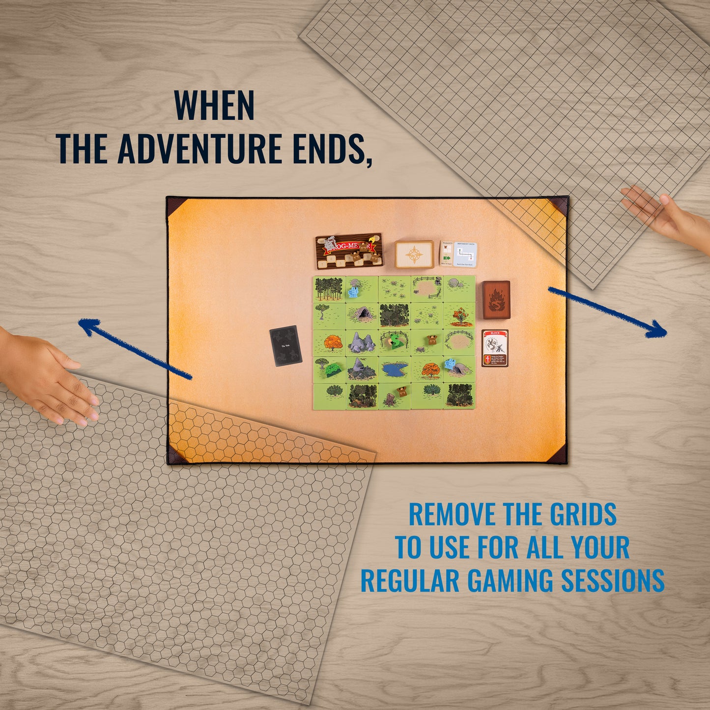 3-Foot DnD Battle Map - Neoprene Tabletop Game Mat with Interchangeable Hex & Square Grid Overlays