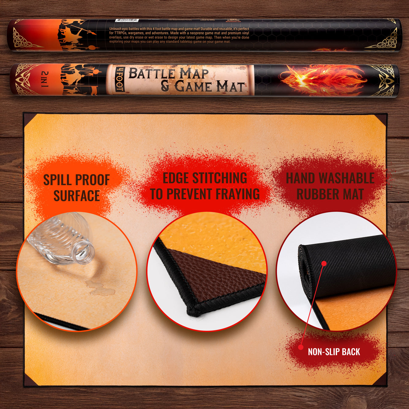 4-Foot DnD Battle Map - Neoprene Tabletop Game Mat with Interchangeabl ...