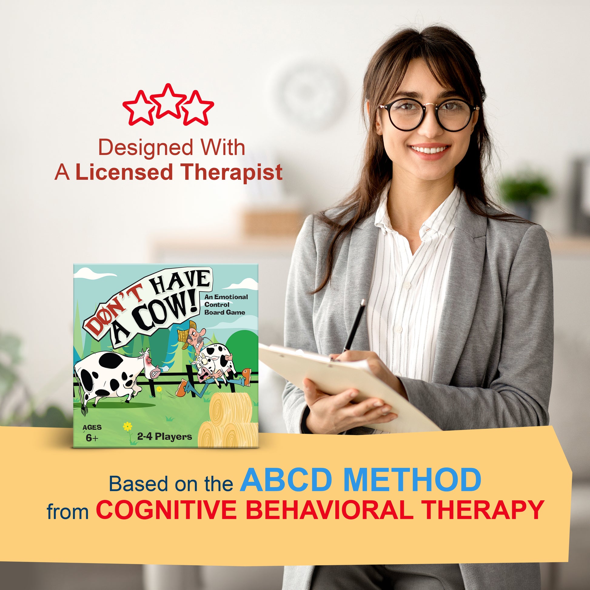 Don’t Have A Cow CBT Therapy Game For Kids – ABCD Method Board Game For Anger, Sadness, Anxiety & Fear, Ages 8+