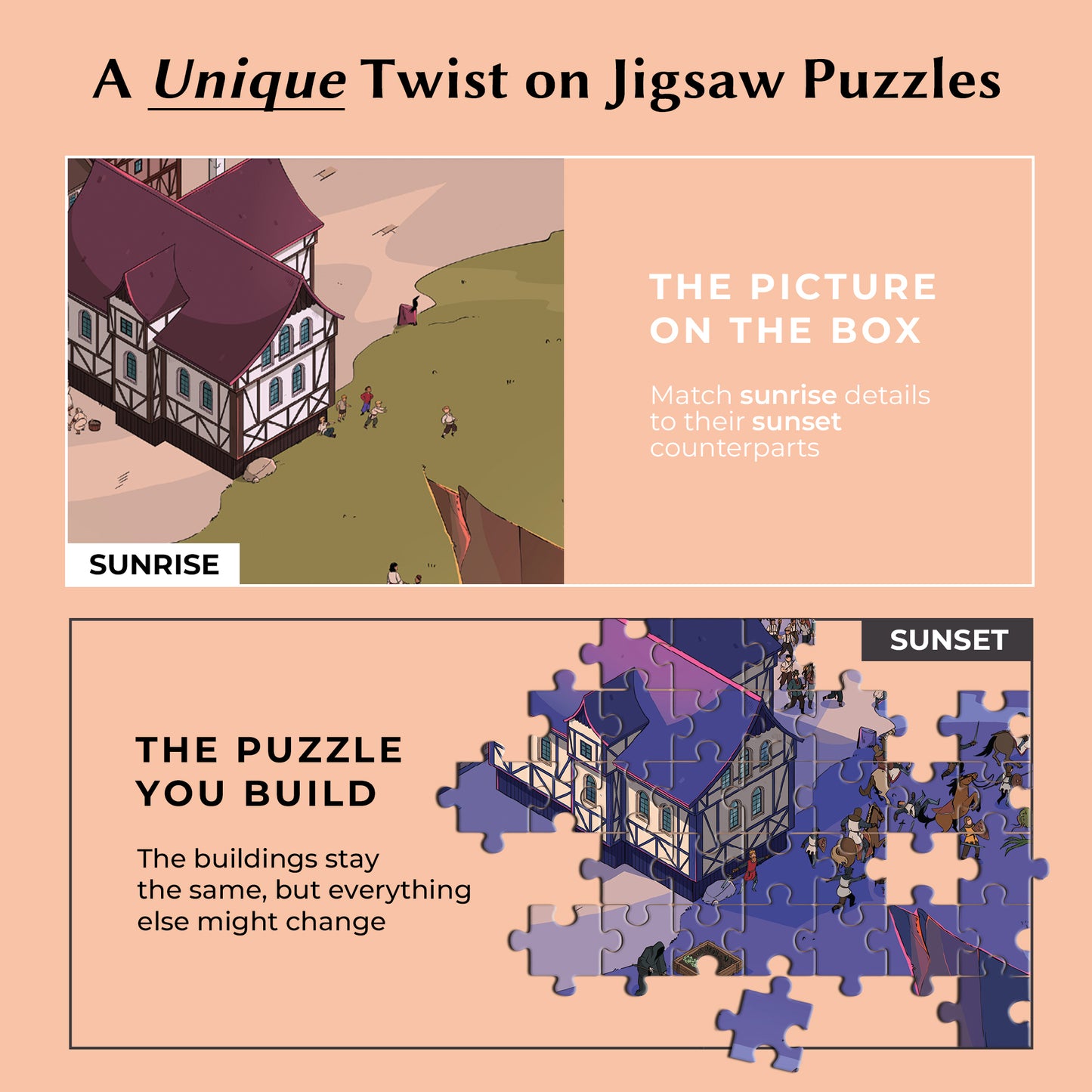 1000 Piece Jigsaw Puzzle – Box Shows Sunrise, Puzzle Reveals Sunset | Time Warp Puzzle Series 2: Terror by Torchlight