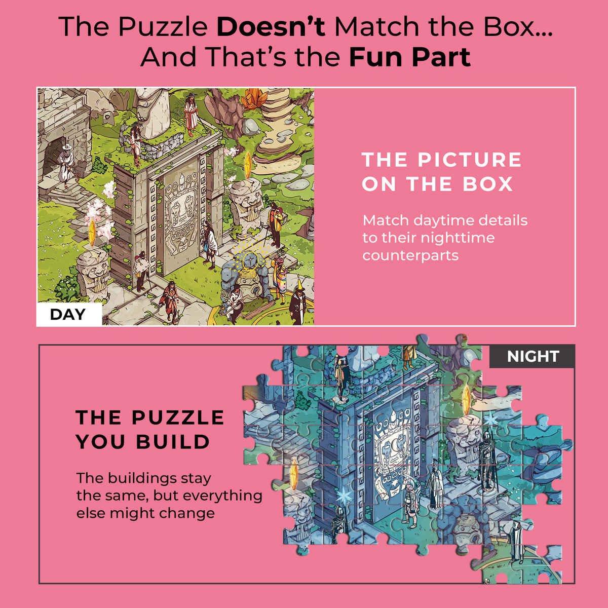 1000 Piece Jigsaw Puzzle Collection – Box Shows One Scene, Puzzle Reveals Another | Time Warp Puzzles Series One 5 Puzzle Bundle