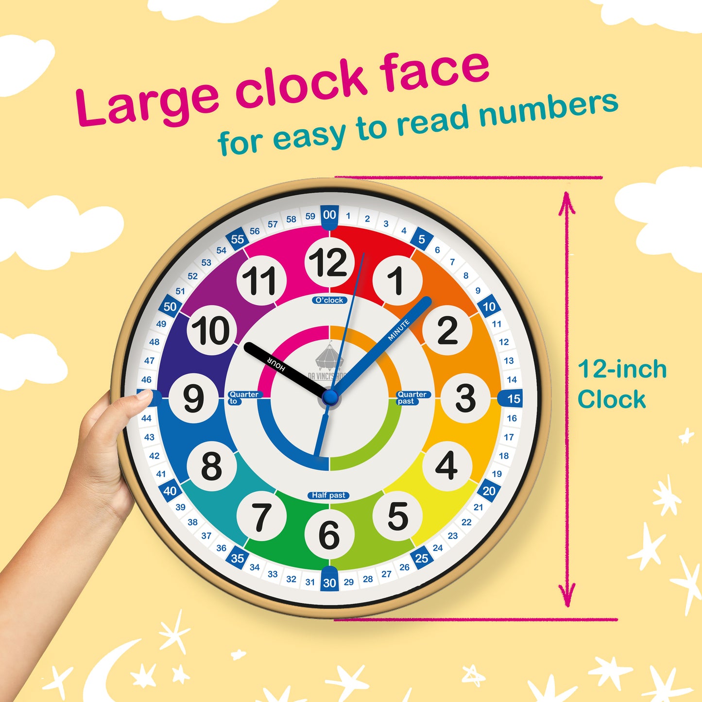 Learning Time Clock for Kids - 12 Inch Analog Wall Clock