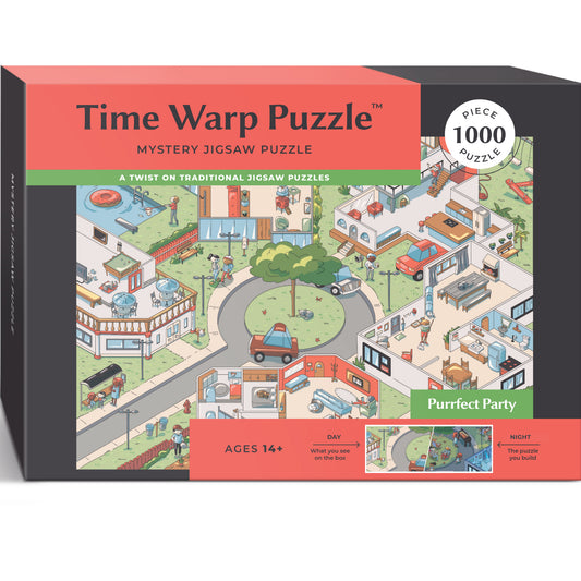 1000 Piece Jigsaw Puzzle – Box Shows Day, Puzzle Reveals Night | Time Warp Puzzle: Purrfect Party
