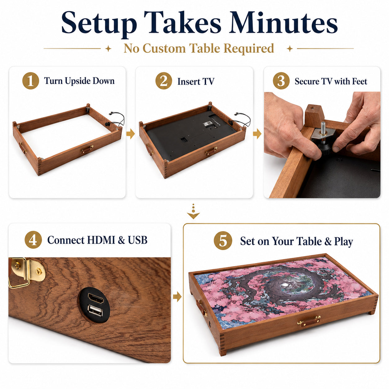 D&D TV Tabletop Display Case for 43” TVs – Solid Oak Digital Battle Map Frame with Tempered Glass for Dungeon Masters