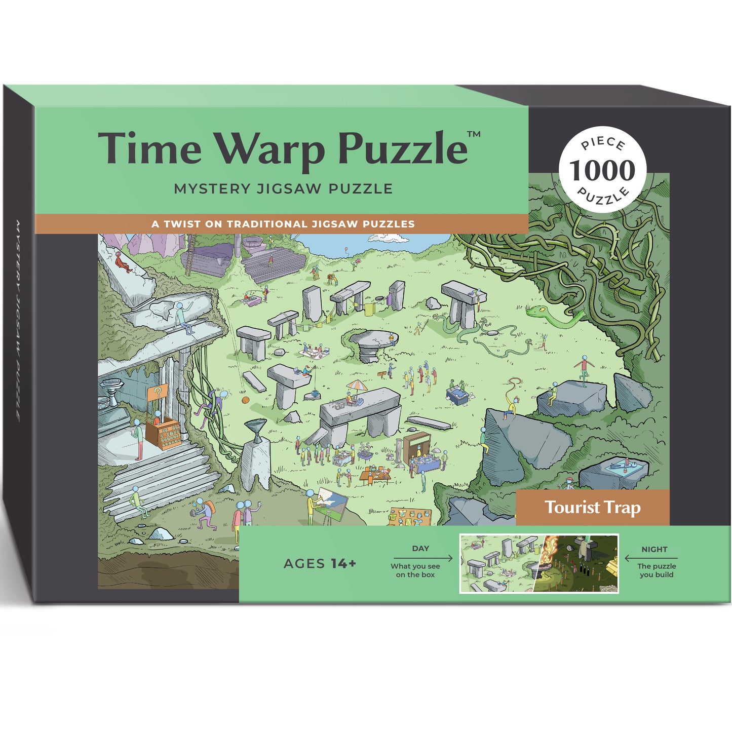 1000 Piece Jigsaw Puzzle – Box Shows Day, Puzzle Reveals Night | Time Warp Puzzle: Tourist Trap