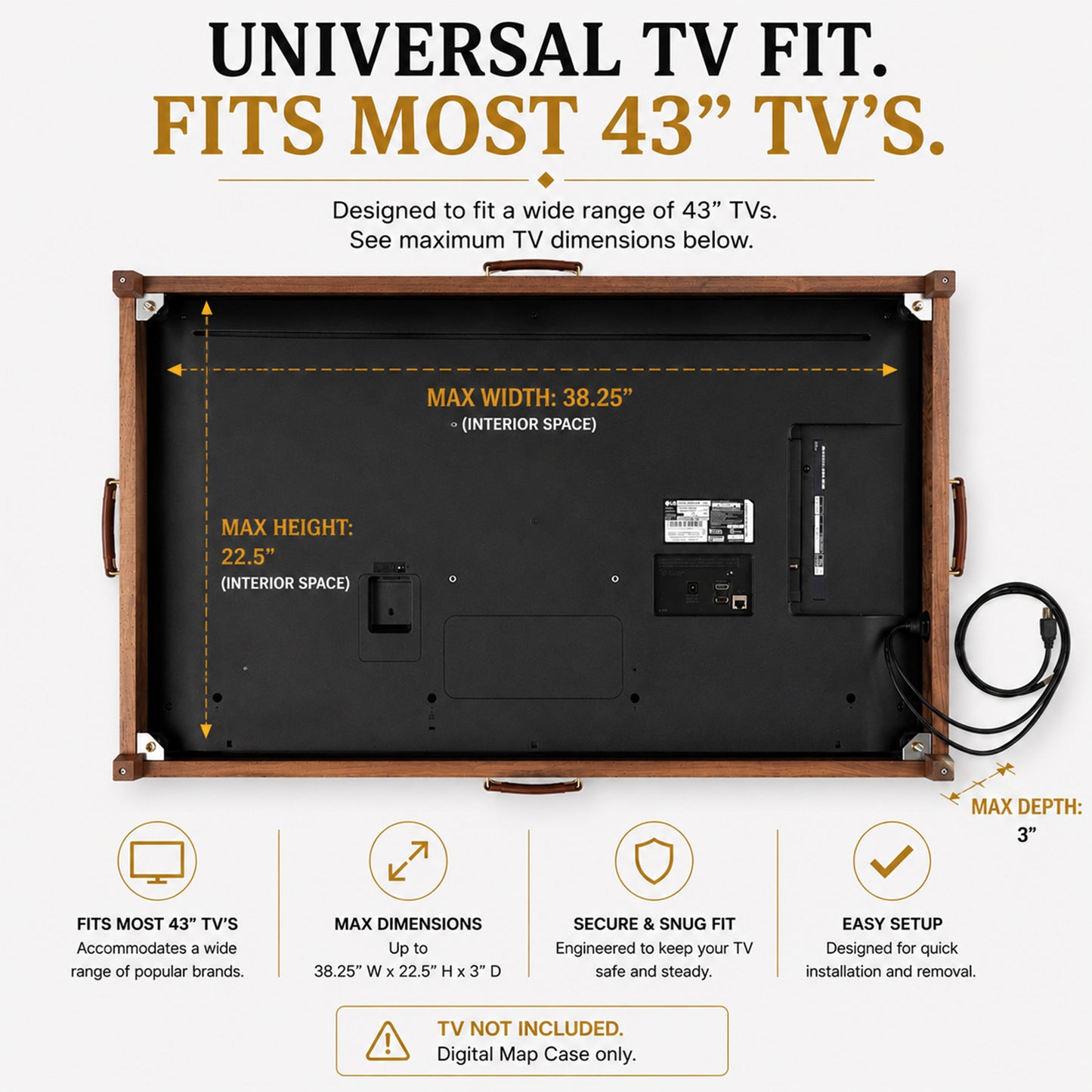 D&D TV Tabletop Display Case for 43” TVs – Solid Oak Digital Battle Map Frame with Tempered Glass for Dungeon Masters